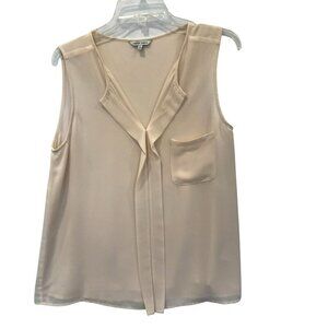 Naked Zebra Blouse V-neck Hidden Button Front Sleeveless in Cream  Women's Sz L